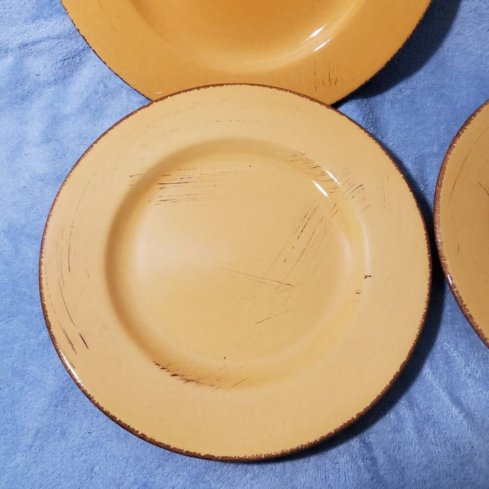 4 HOME Made in Italy Yellow Ochre Tuscan Distressed 11" Dinner Plates Stoneware - Picture 3 of 7